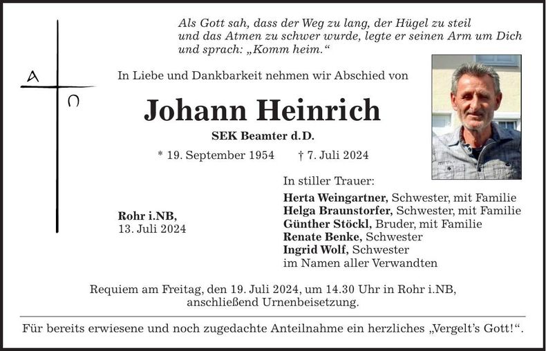 Traueranzeige Johann Heinrich