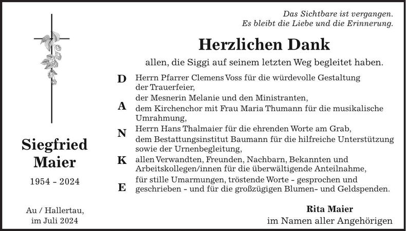 Traueranzeige Siegfried Maier