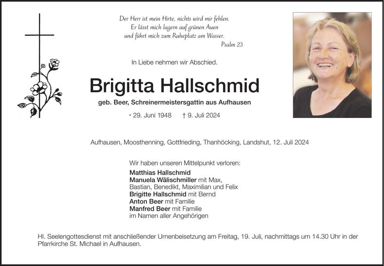 Traueranzeige Brigitta Hallschmid