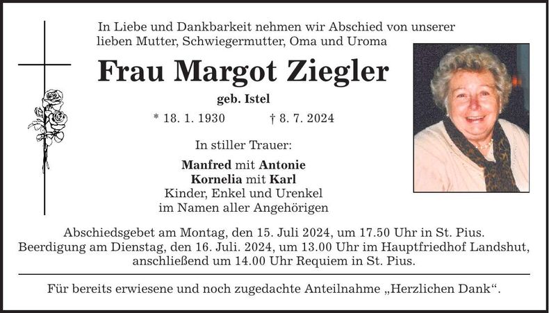 Traueranzeige Margot Ziegler