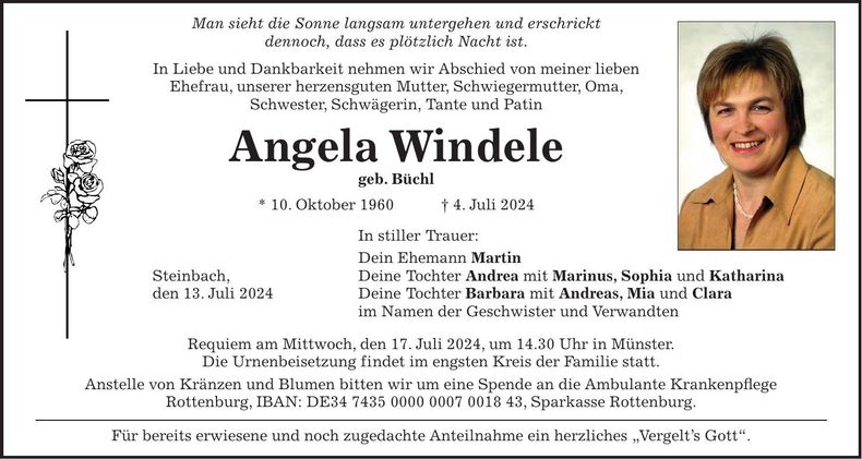 Traueranzeige Angela Windele
