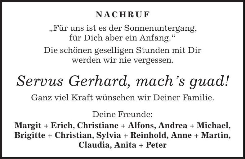 Traueranzeige Gerhard Diesenbacher
