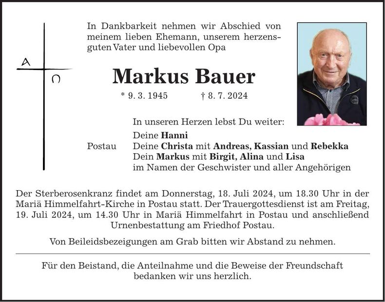 Traueranzeige Markus Bauer