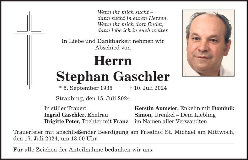 Traueranzeige Stephan Gaschler