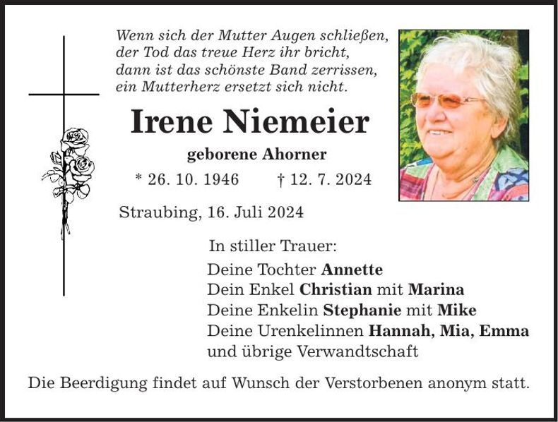 Traueranzeige Irene Niemeier