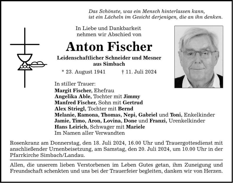 Traueranzeige Anton Fischer