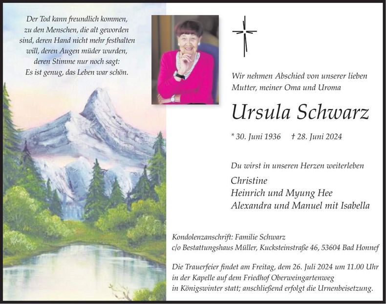 Traueranzeige Ursula Schwarz