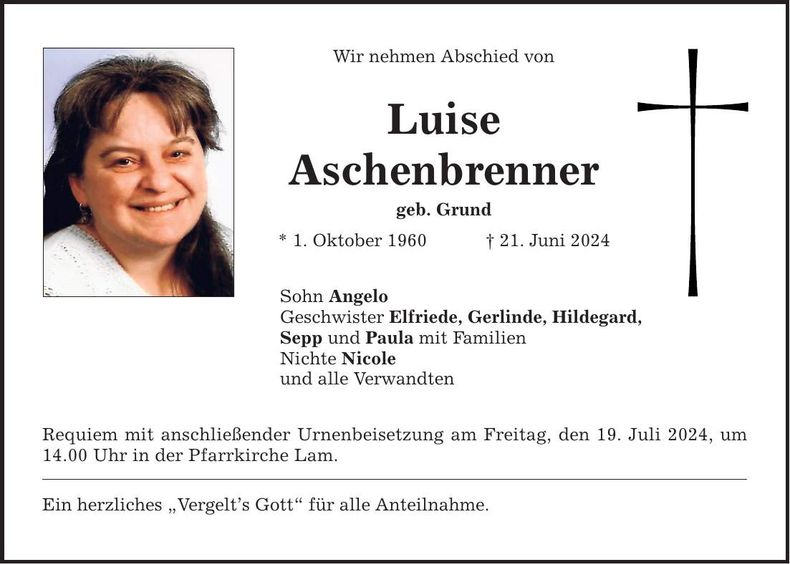 Traueranzeige Luise Aschenbrenner