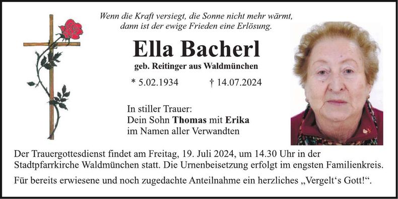 Traueranzeige Ella Bacherl