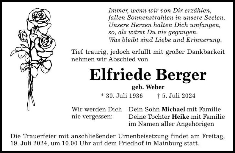 Traueranzeige Marianne Berger