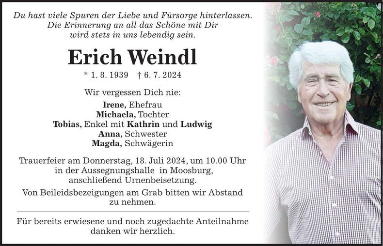 Traueranzeige Erich Weindl