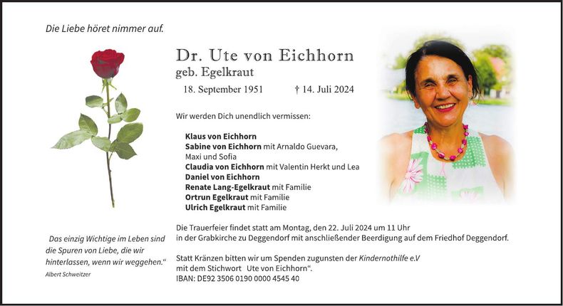 Traueranzeige Ute von Eichhorn