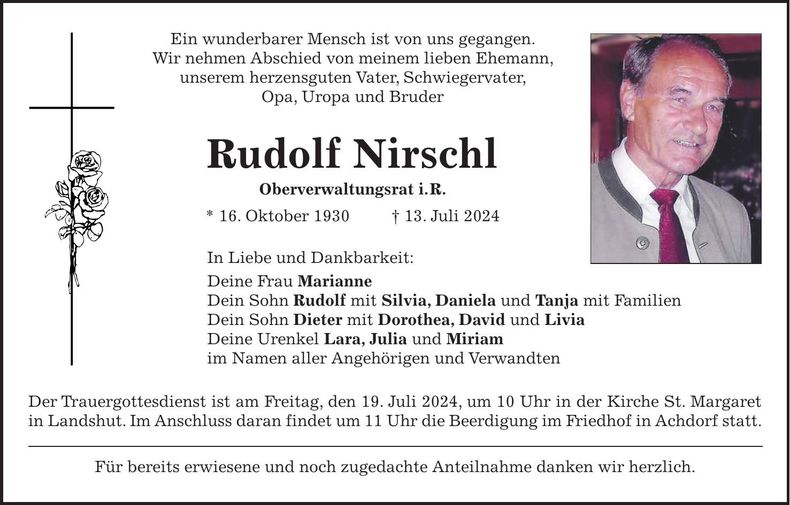 Traueranzeige Rudolf Nirschl