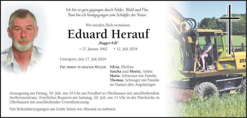 Traueranzeige Eduard Herauf