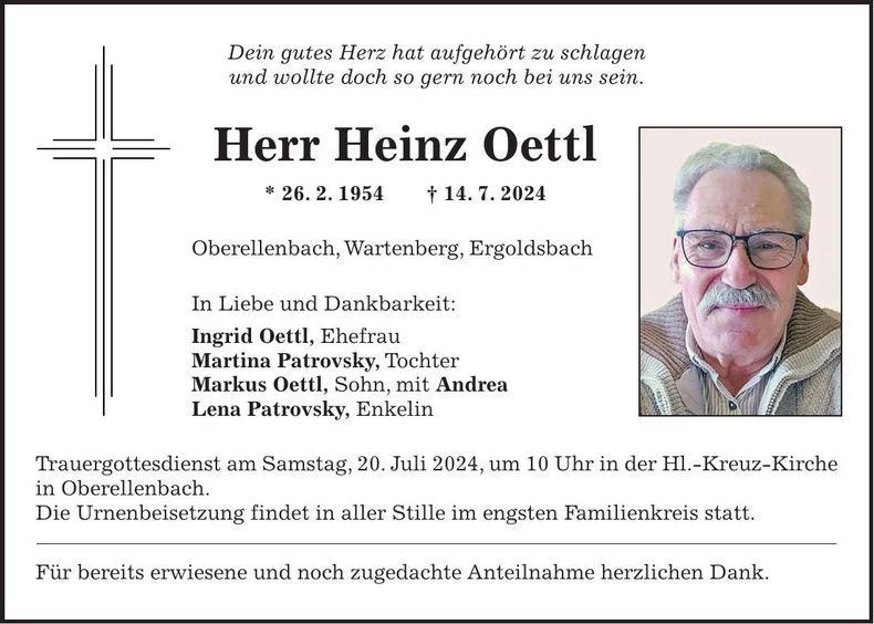 Traueranzeige Heinz Oettl