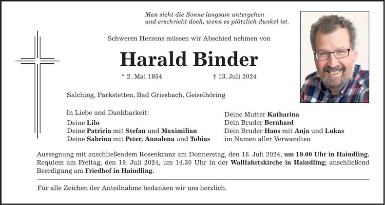 Traueranzeige Harald Binder