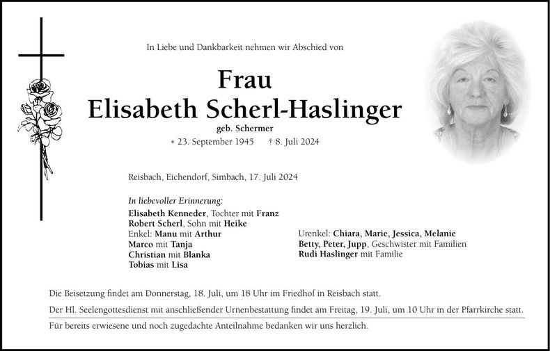 Traueranzeige Elisabeth Scherl-Haslinger