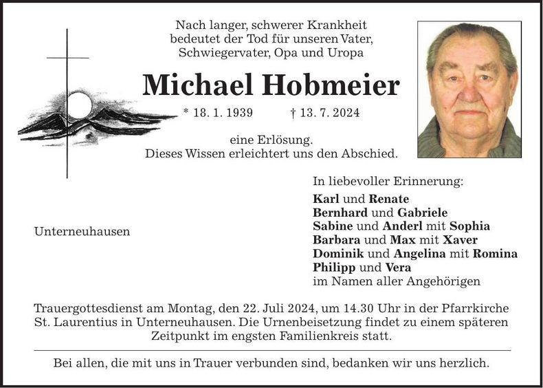 Traueranzeige Michael Hobmeier
