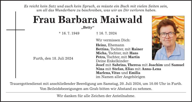 Traueranzeige Barbara Maiwald
