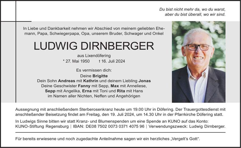 Traueranzeige Ludwig Dirnberger