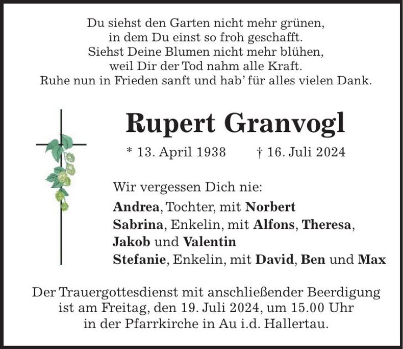 Traueranzeige Rupert Granvogl