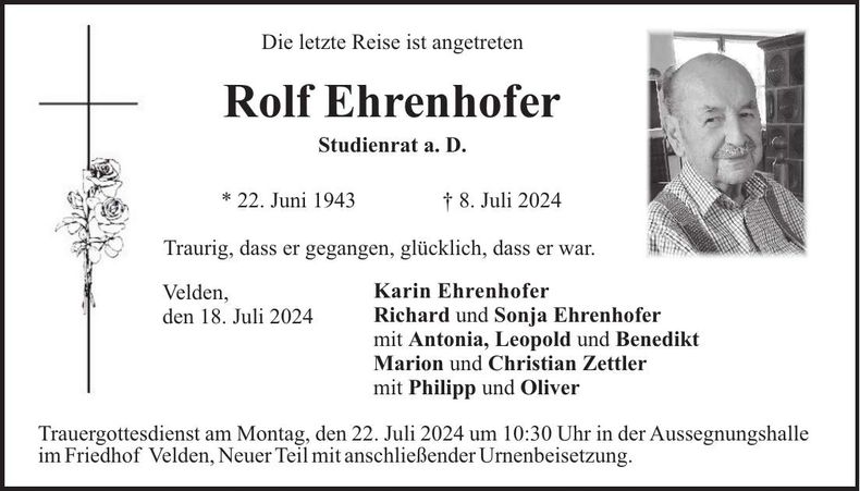 Traueranzeige Rolf Ehrenhofer