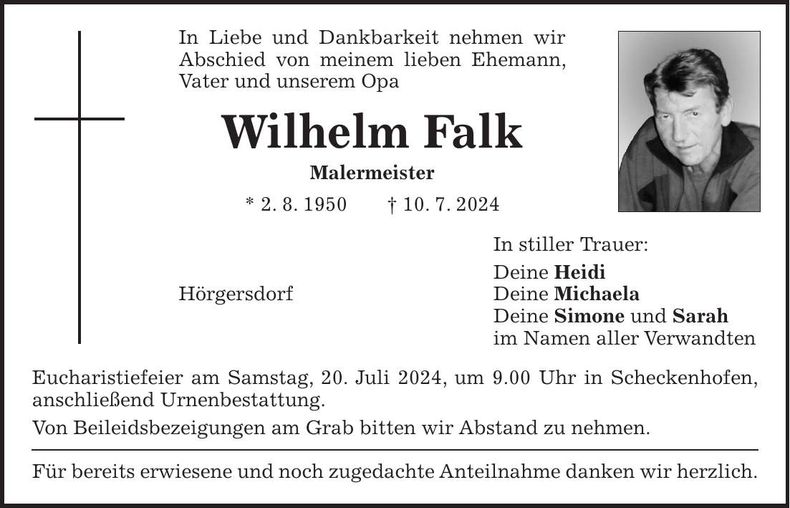 Traueranzeige Wilhelm Falk