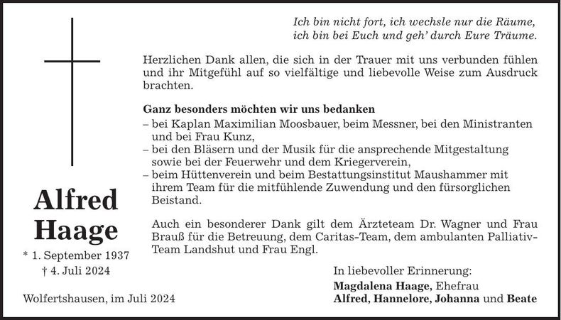 Traueranzeige Alfred Haage