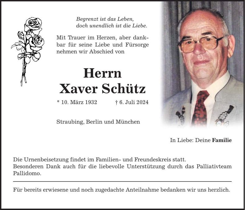 Traueranzeige Xaver Schütz