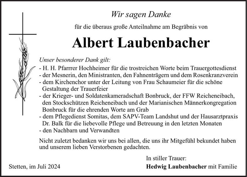 Traueranzeige Albert Laubenbacher