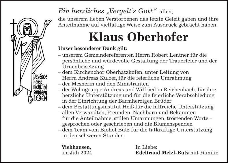 Traueranzeige Klaus Oberhofer