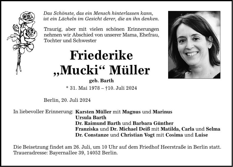 Traueranzeige Friederike Müller