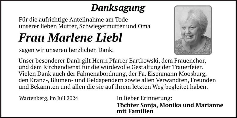 Traueranzeige Marlene Liebl