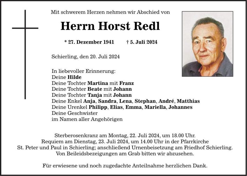 Traueranzeige Horst Redl