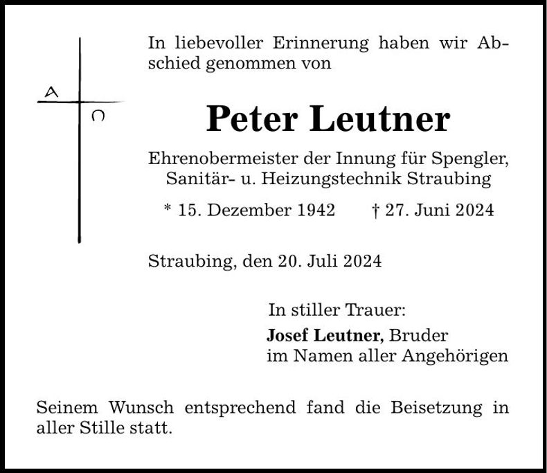 Traueranzeige Peter Leutner