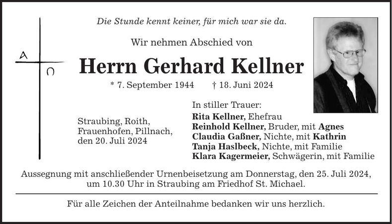 Traueranzeige Gerhard Kellner