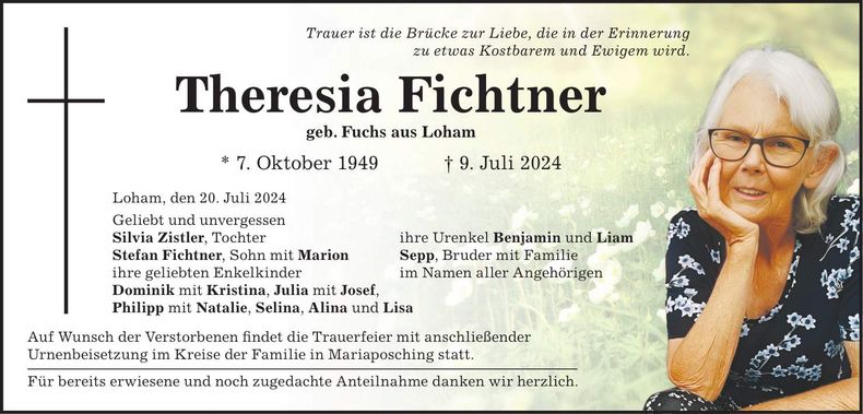 Traueranzeige Theresia Fichtner