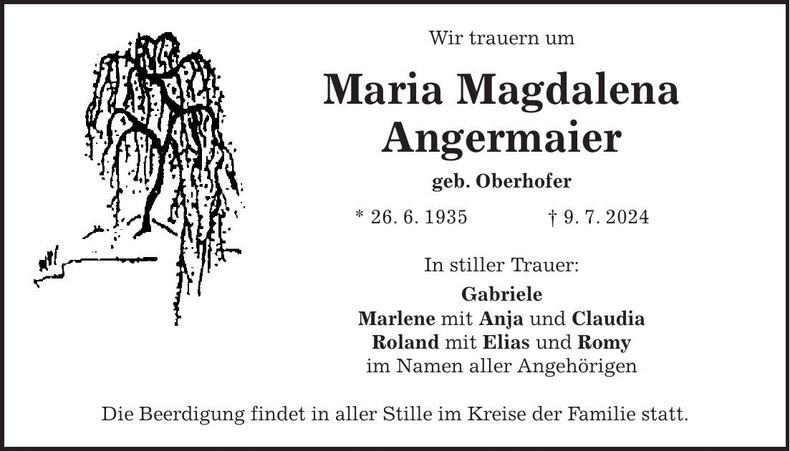 Traueranzeige Maria Magdalena Angermaier