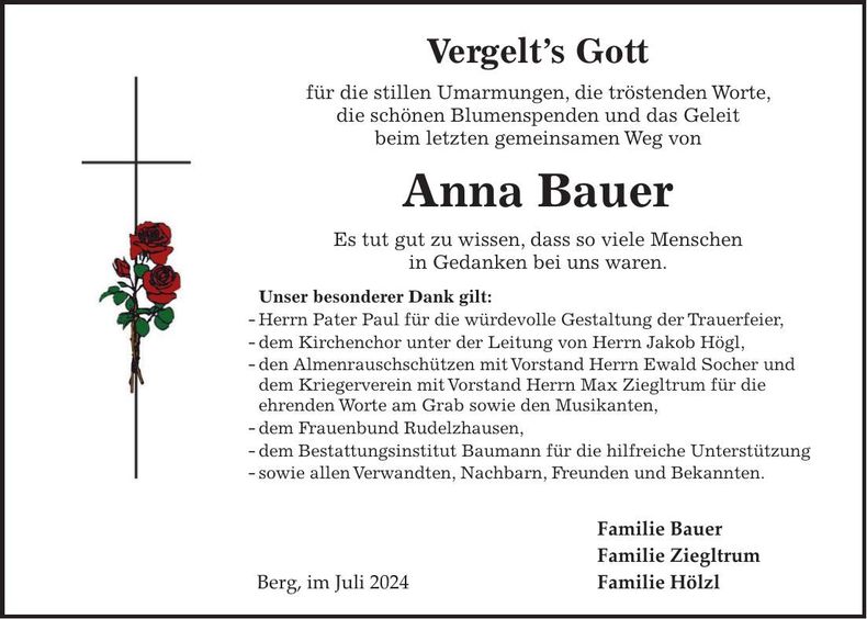 Traueranzeige Anna Bauer