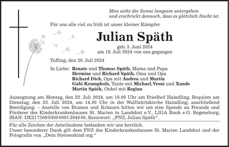 Traueranzeige Julian Späth