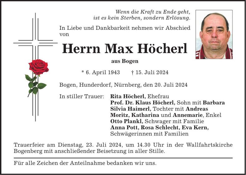 Traueranzeige Max Höcherl