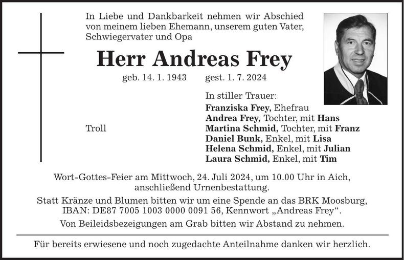Traueranzeige Andreas Frey