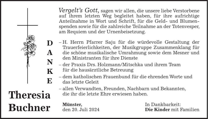 Traueranzeige Theresia Buchner