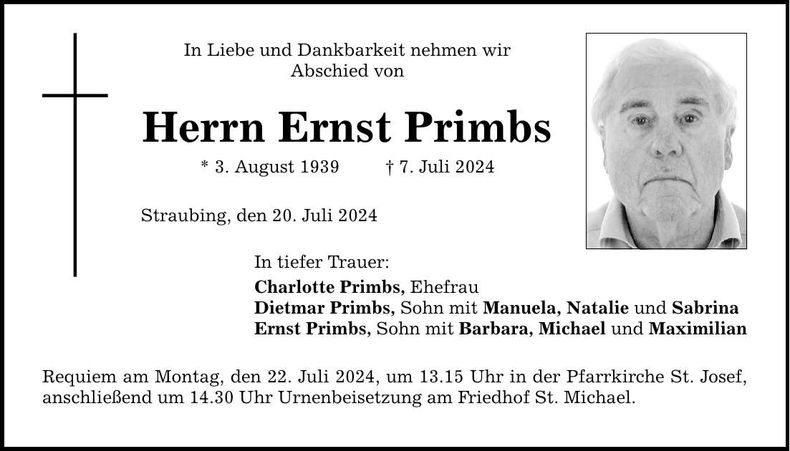 Traueranzeige Ernst Primbs