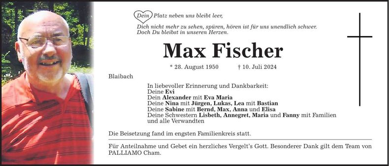 Traueranzeige Max Fischer