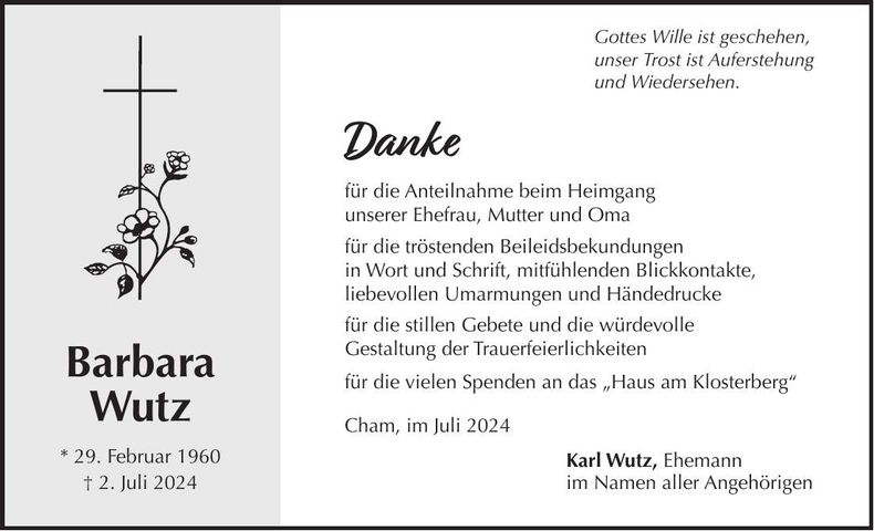 Traueranzeige Barbara Wutz