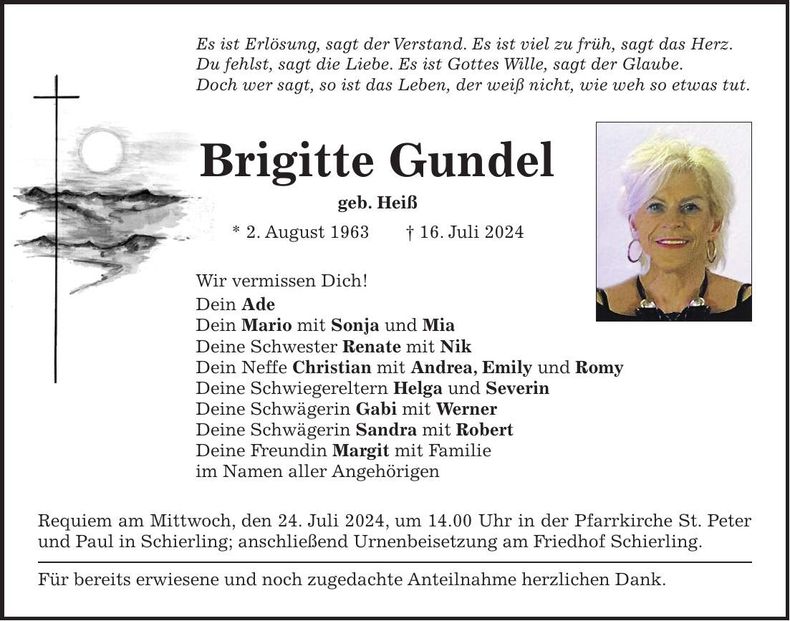 Traueranzeige Brigitte Gundel
