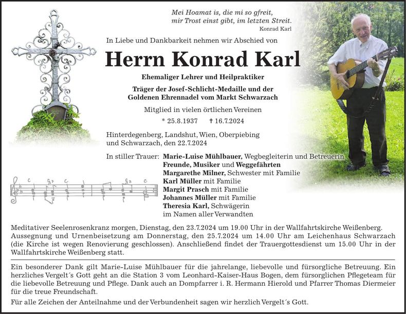 Traueranzeige Konrad Karl