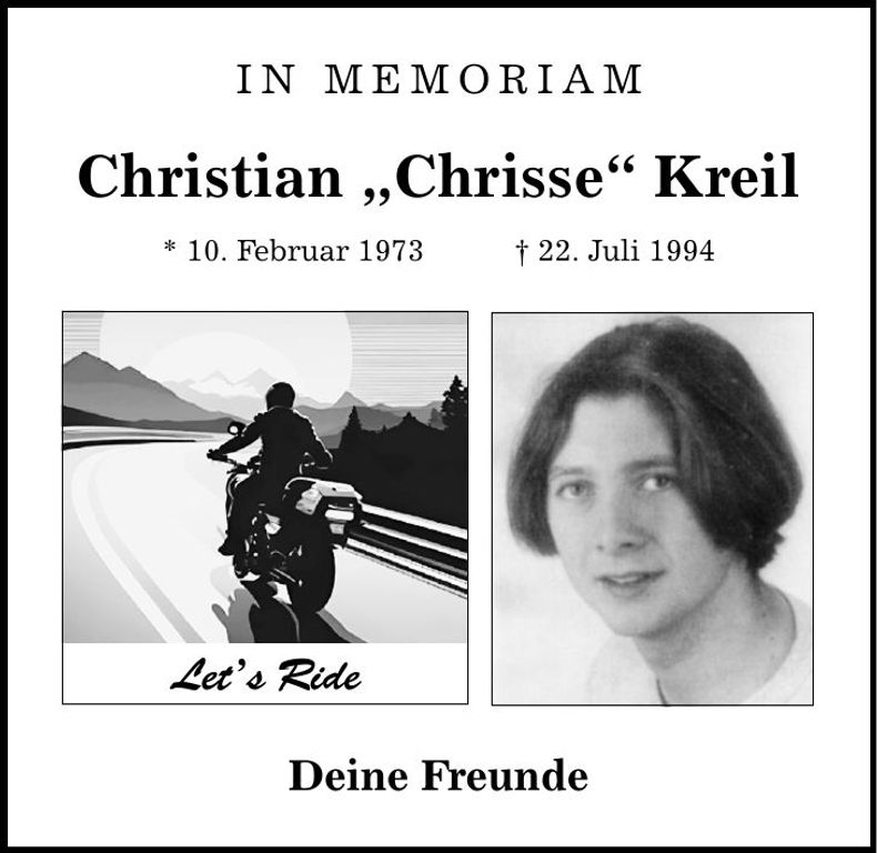 Traueranzeige Christian Chrisse Kreil