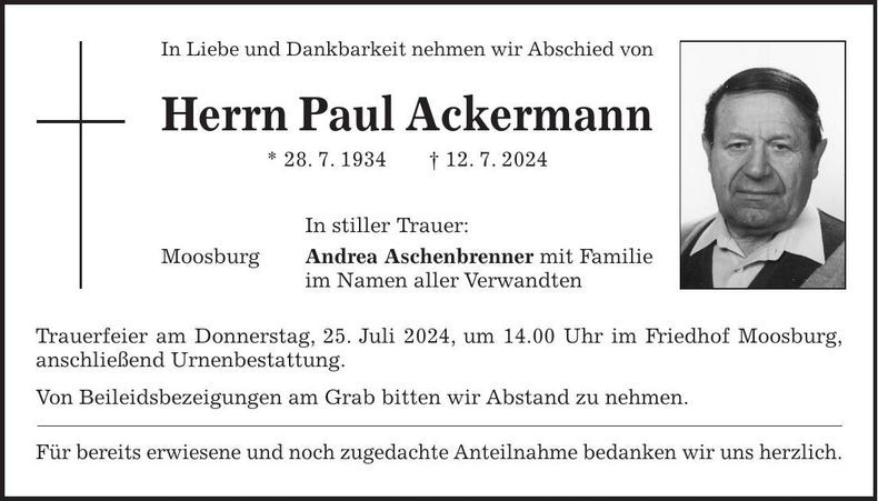 Traueranzeige Paul Ackermann